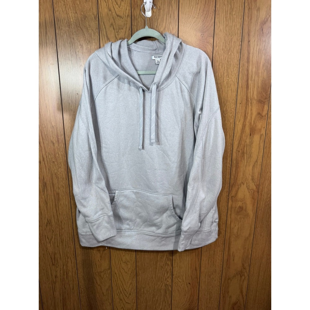 Old Navy Womens XXL Light Gray Fleece Hoodie Sweatshirt Thumbholes Activewear